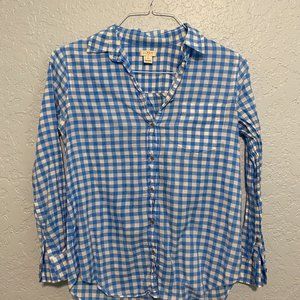 🩵 J. Crew Factory Light Blue and White Gingham Check Long Sleeve Blouse